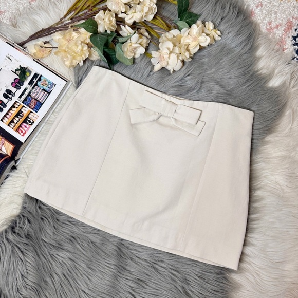 NEW Zara Linen Blend Bow Front Cream Women’s Summer Linen Mini Skirt Sz S - Picture 1 of 9